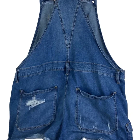 No Boundaries XXL 2X 19 Juniors Overall Shorts Romper Jean Denim Distressed - Picture 3 of 5